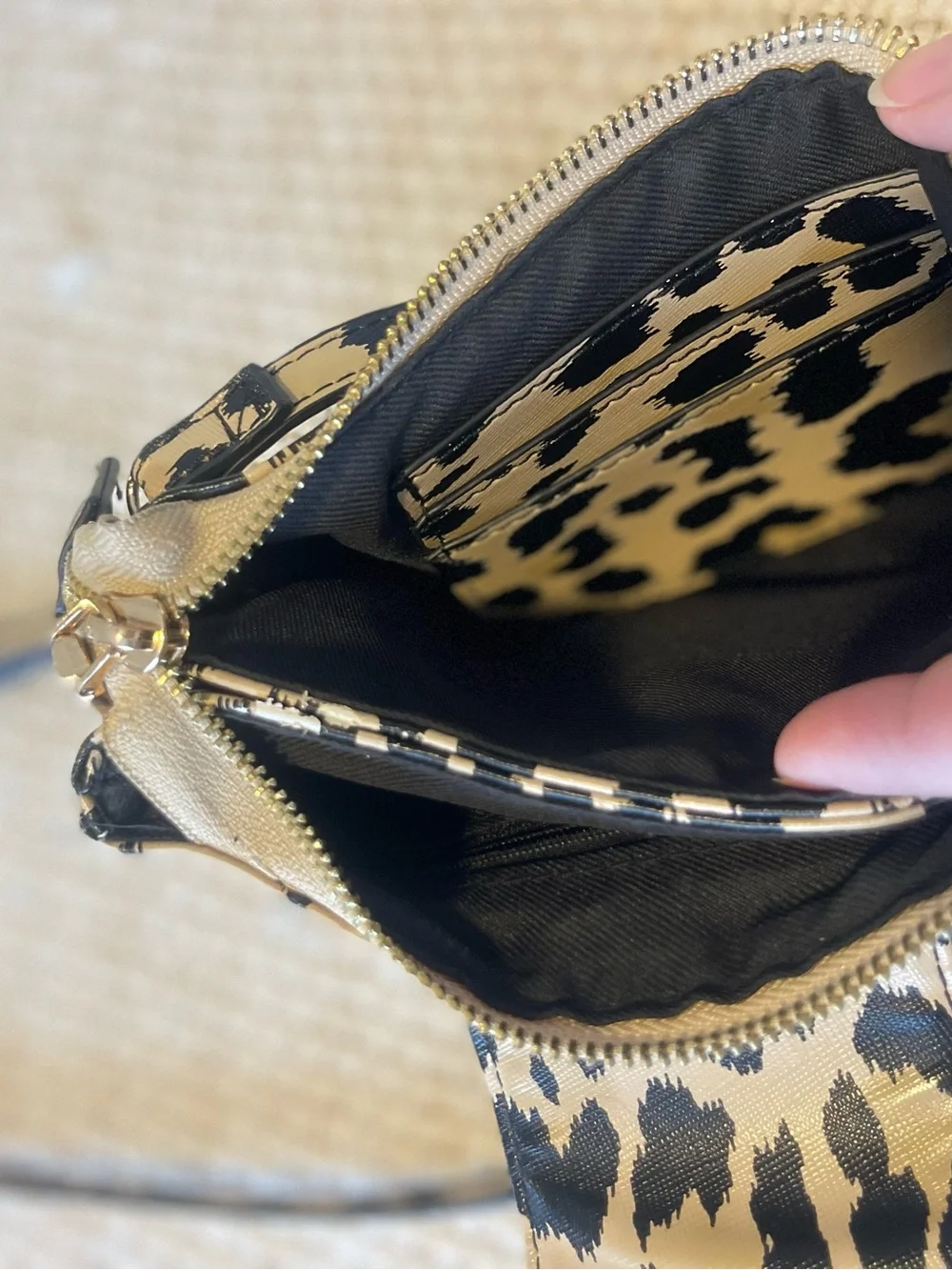 Leopard Print Crossbody Bag with Gold Accent in Black and Cream
